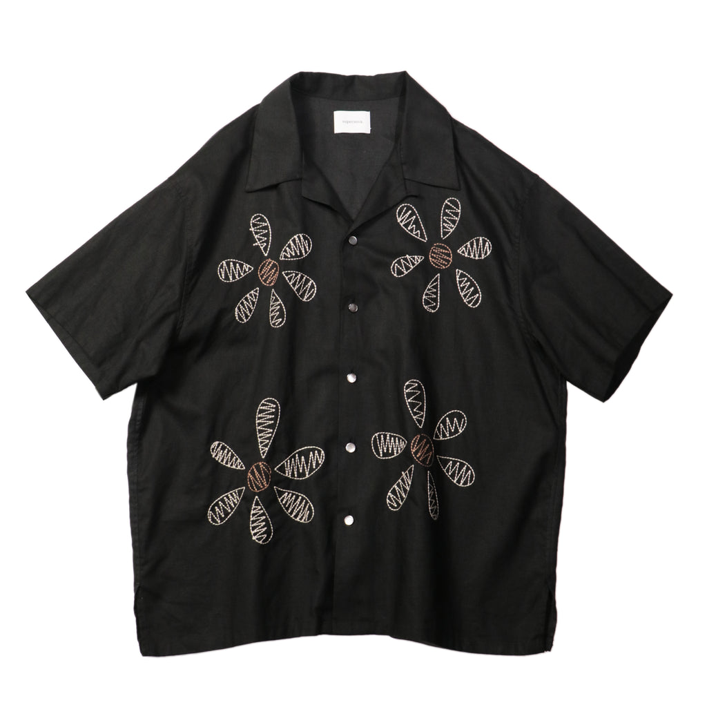 superNova. Aloha shirt - Big flowers embroidery / Black