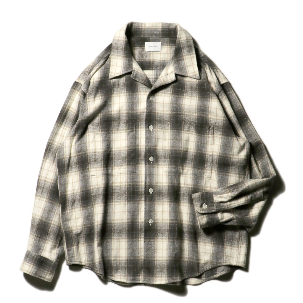 9月中発送予定 superNova. Ombre Check Flannel Shirt / Natural×Brown