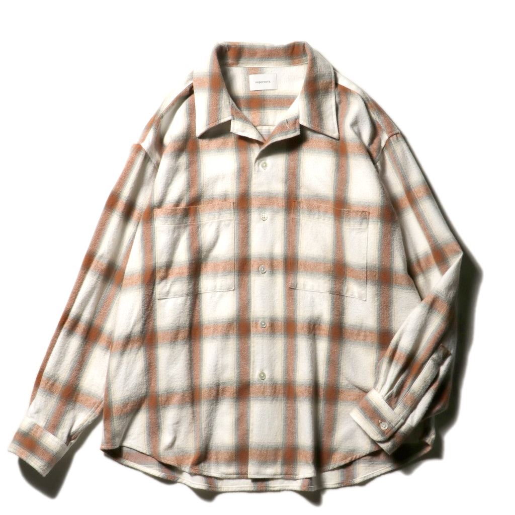9月中発送予定 superNova. Ombre Check Flannel Shirt / White×Orange