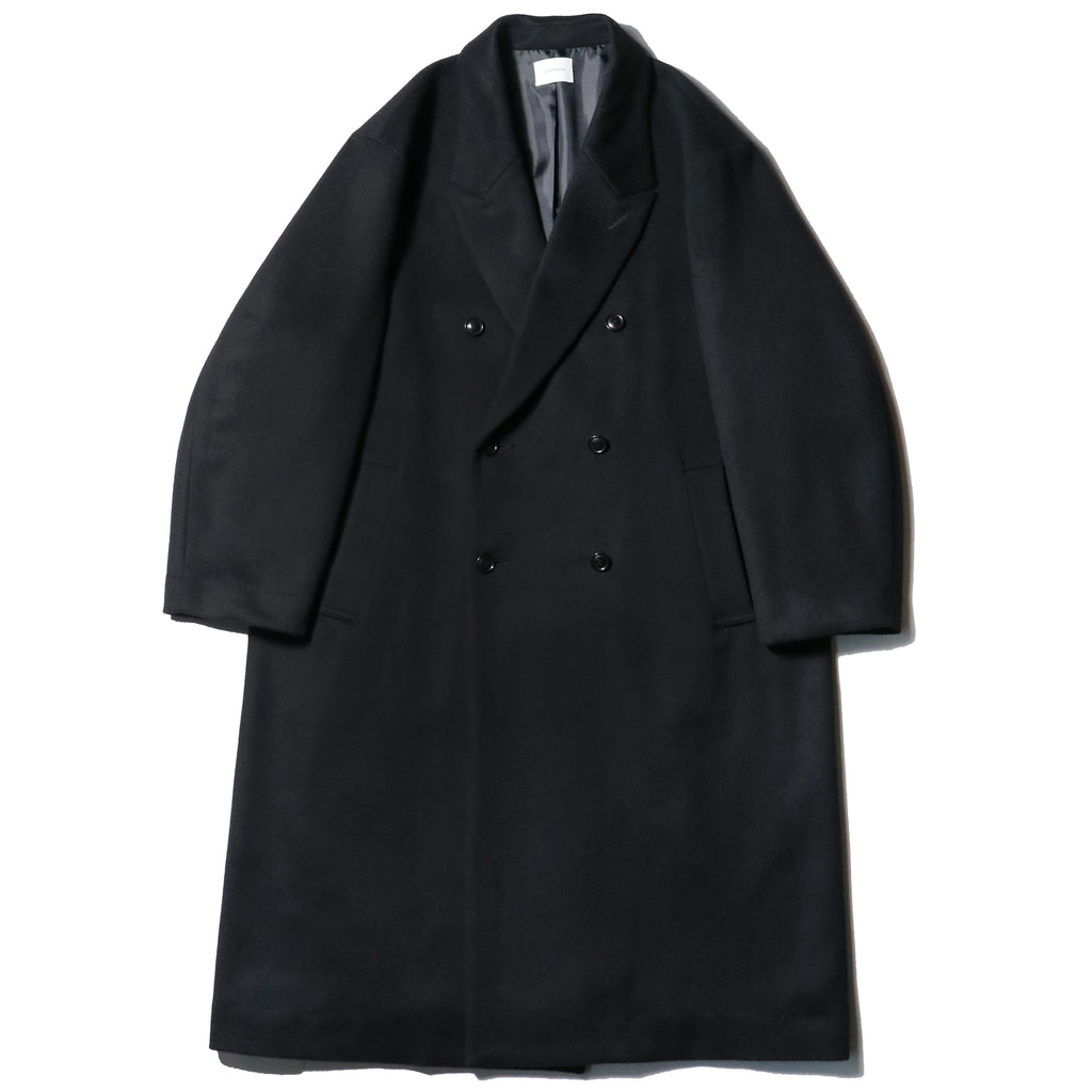 10月中発送予定 superNova. Melton Double-Breasted Peak Lapel Overcoat / Black