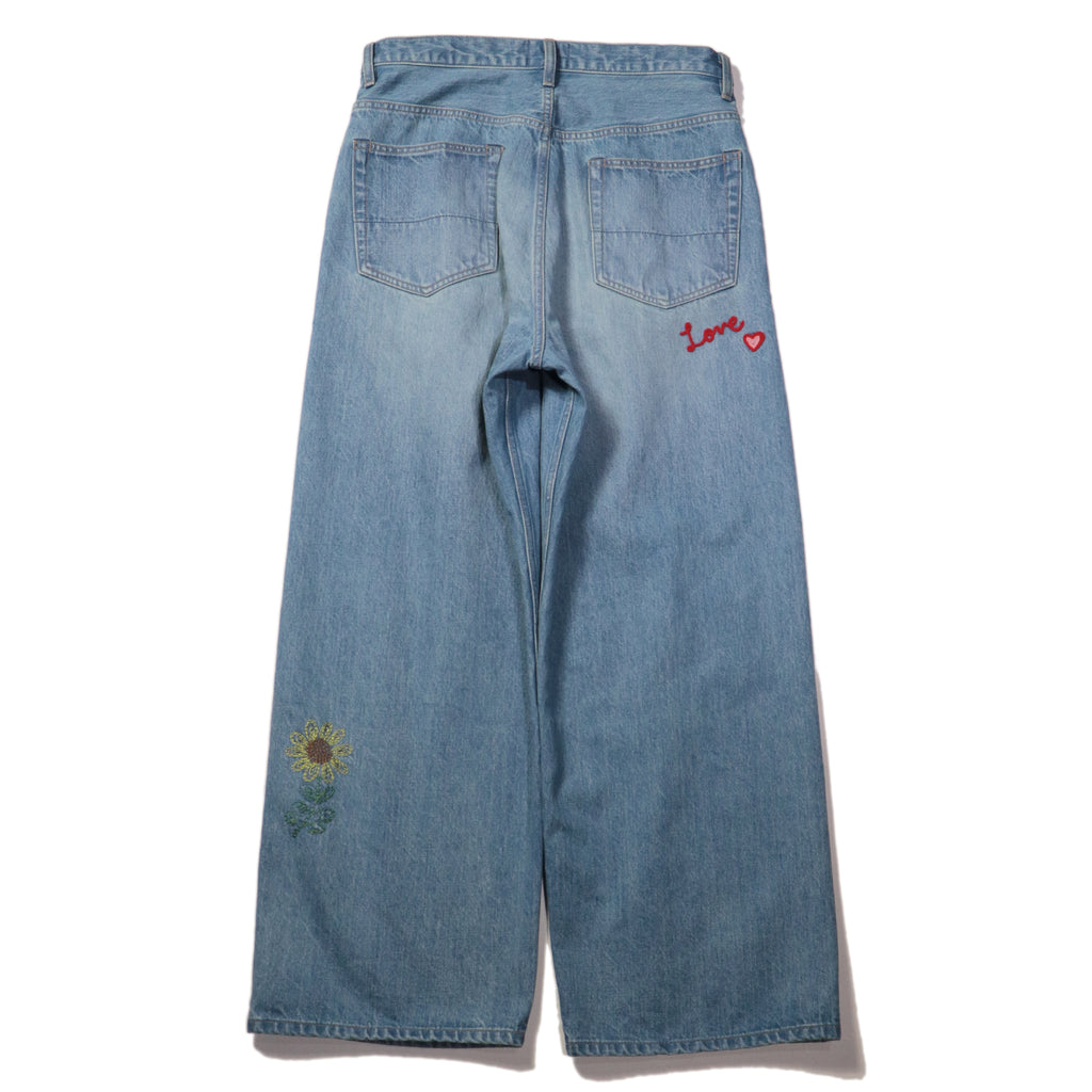 superNova. Embroidered wide selvedge jeans - Old vintage wash / Light indigo