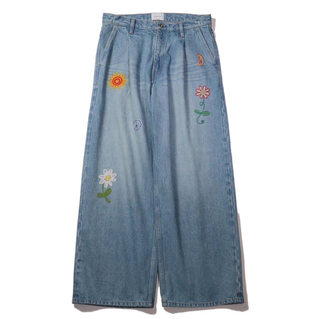 superNova. Embroidered wide selvedge jeans - Old vintage wash / Light indigo