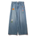 superNova. Embroidered wide selvedge jeans - Old vintage wash / Light indigo