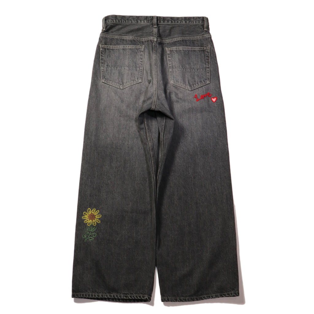 superNova. Embroidered wide selvedge jeans - Old vintage wash / Mid Black