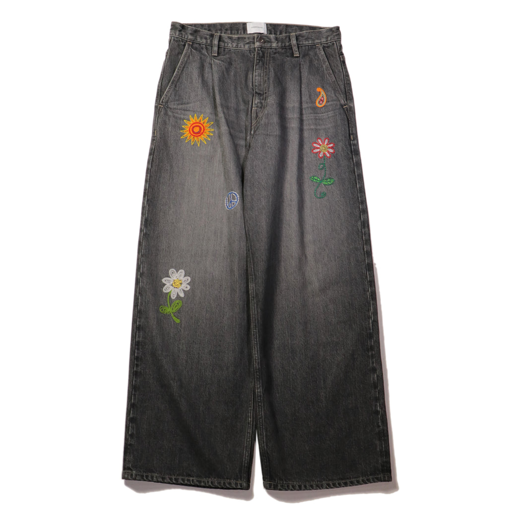 superNova. Embroidered wide selvedge jeans - Old vintage wash / Mid Black