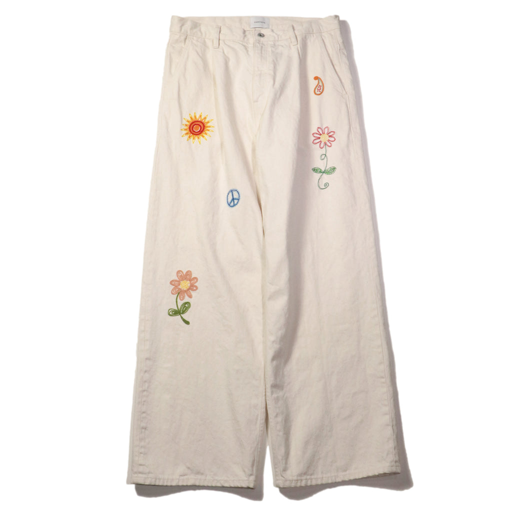 superNova. Embroidered wide selvedge jeans / Natural