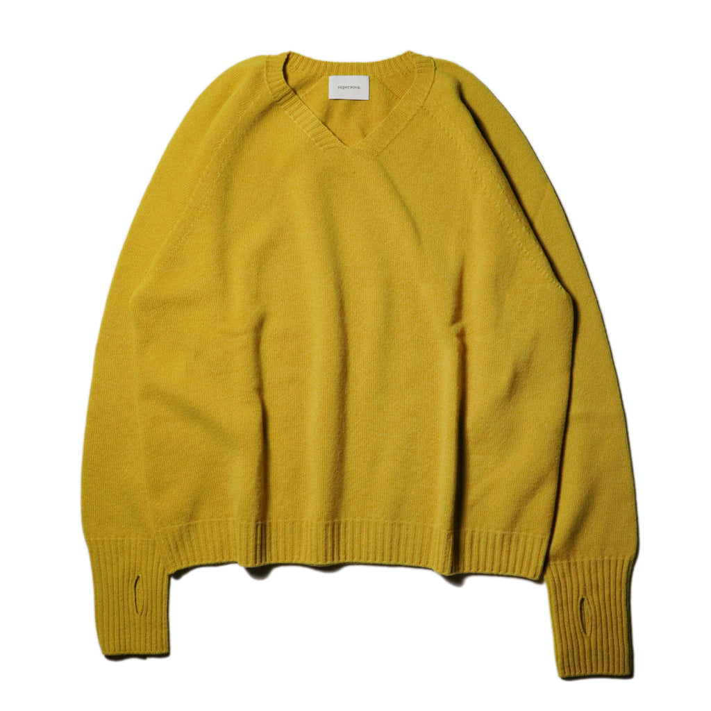 10月中発送予定 superNova. Whole Garment V-Neck – Super Fine Merino / Mustard