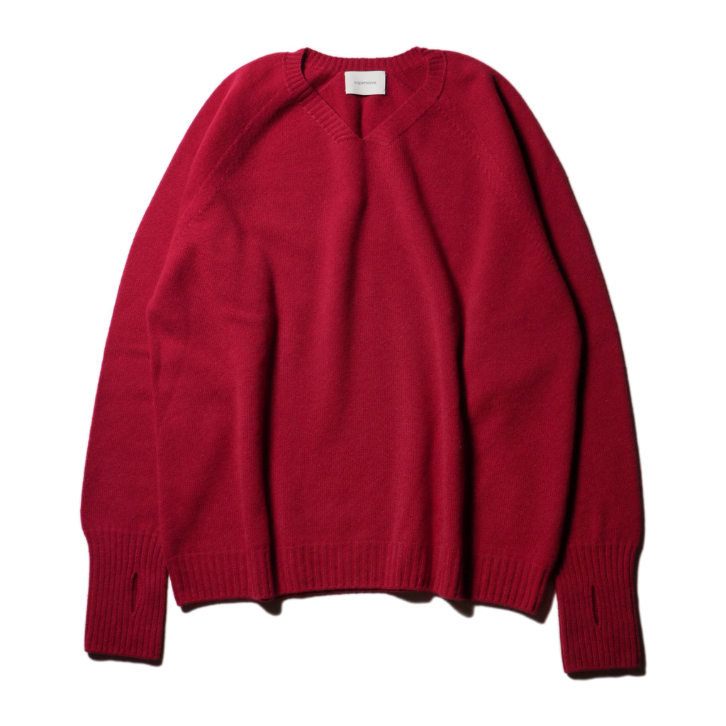 10月中発送予定 superNova. Whole Garment V-Neck – Super Fine Merino / Red