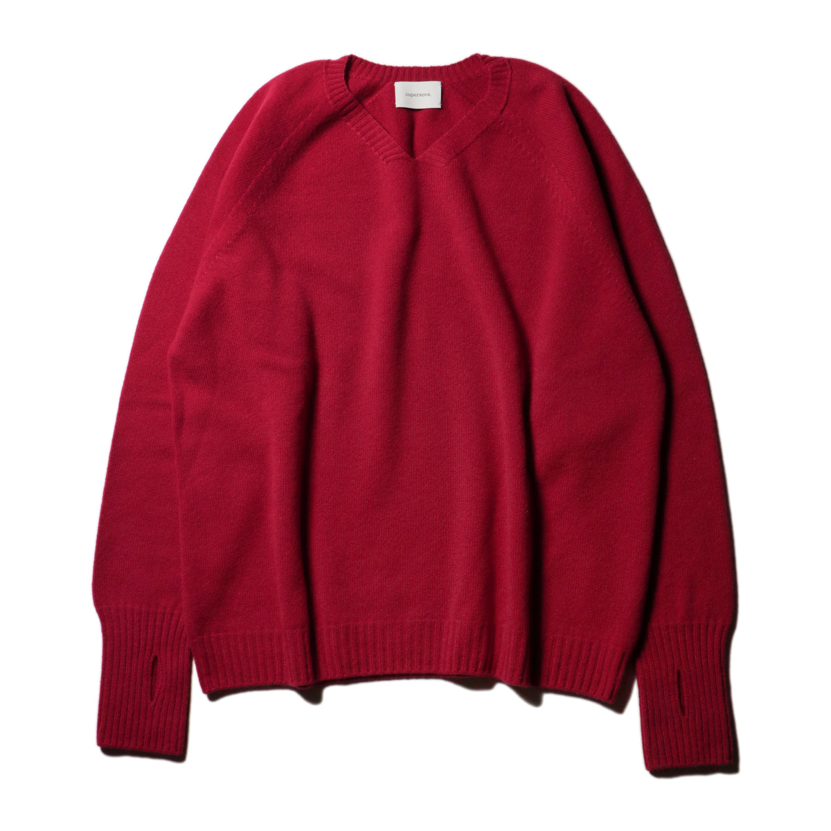 10月中発送予定 superNova. Whole Garment V-Neck – Super Fine Merino / Red