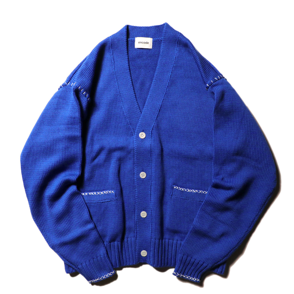 encode HAND-STITCHED KNIT CARDIGAN / Light blue