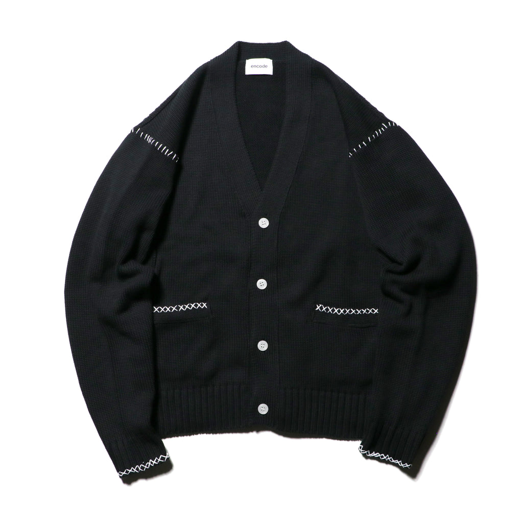 encode HAND-STITCHED KNIT CARDIGAN / Black