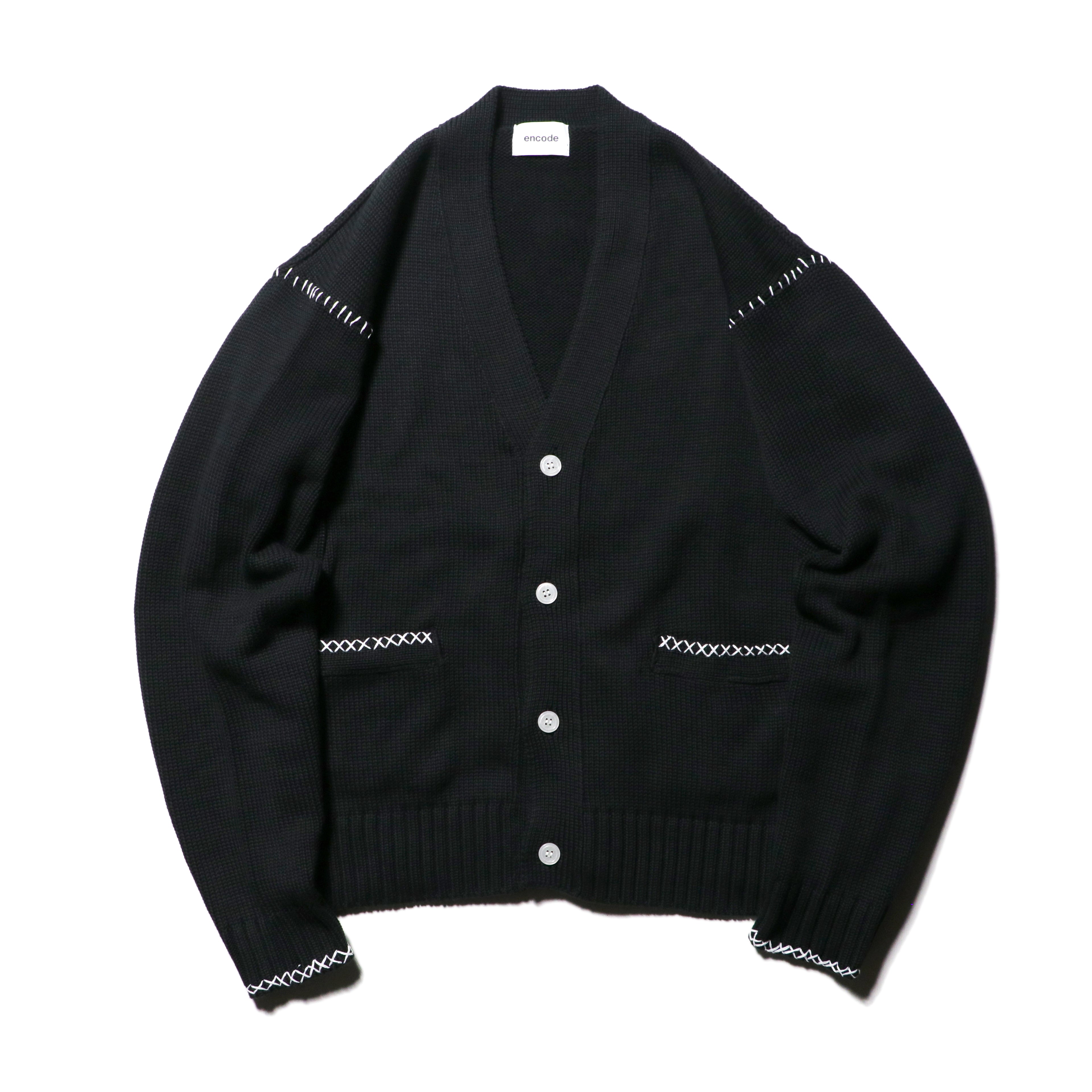 encode HAND-STITCHED KNIT CARDIGAN / Black